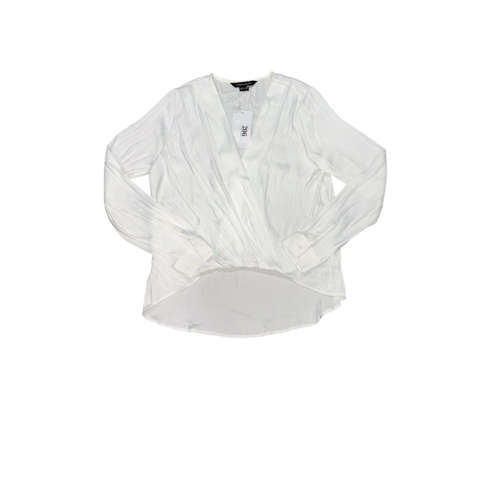 148. Vintage Women’s Urban Revivo Pleated Surplice White Blouse Long Sleeves NWT
